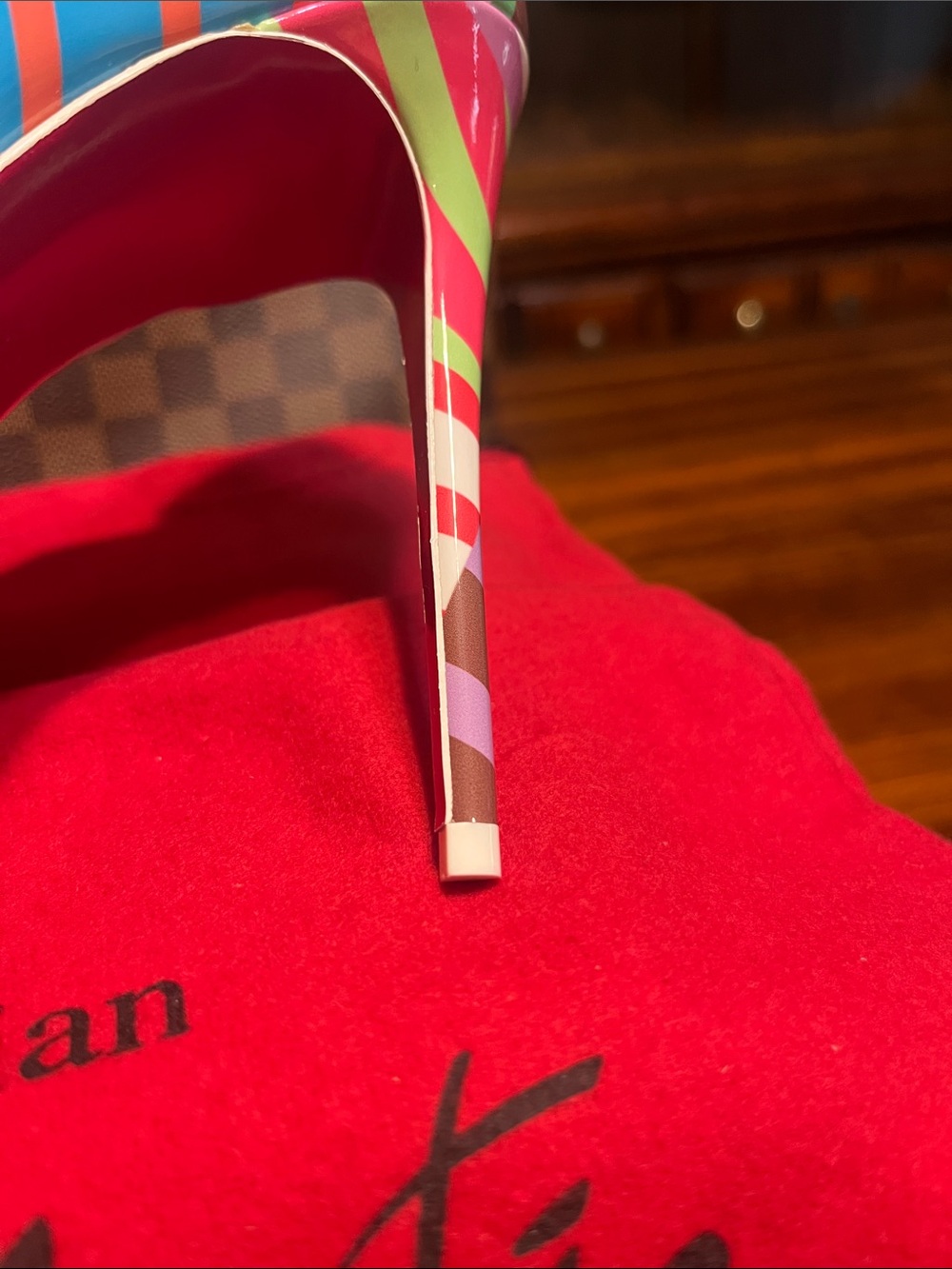 Christian Louboutin Multicolor Striped Pointed-Toe Pumps with Red Sole - Picture 3 of 10